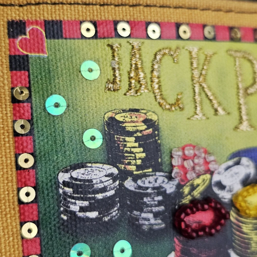 Rolfs Jackpot Genuine Leather Coin Poker Purse Keychain Wallet Sequins Beaded